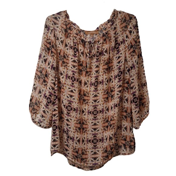 Ellen Tracy Semi Sheer Boho Peasant Blouse Sz L - Picture 1 of 6